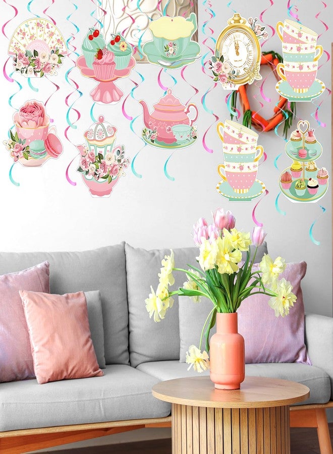 Spakon 72pcs Tea Party Decoration Spring Floral Tea Time Hanging Swirls Decoration Teacup, Cupcake, Teapot Ceiling Decoration for Mother's Day Wedding Princess Birthday Talking Party Favor - Image 4